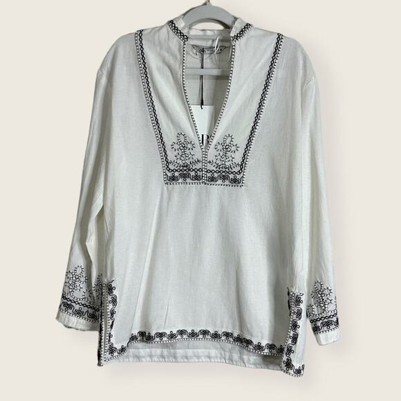 NWT | Zara | Embroidered V Neck Top | White/Black | Size XS - Picture 2 of 14